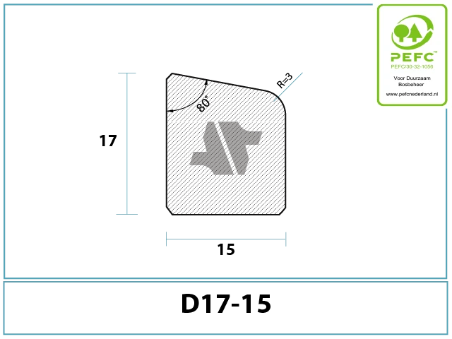 detailtekening glaslat D17-15